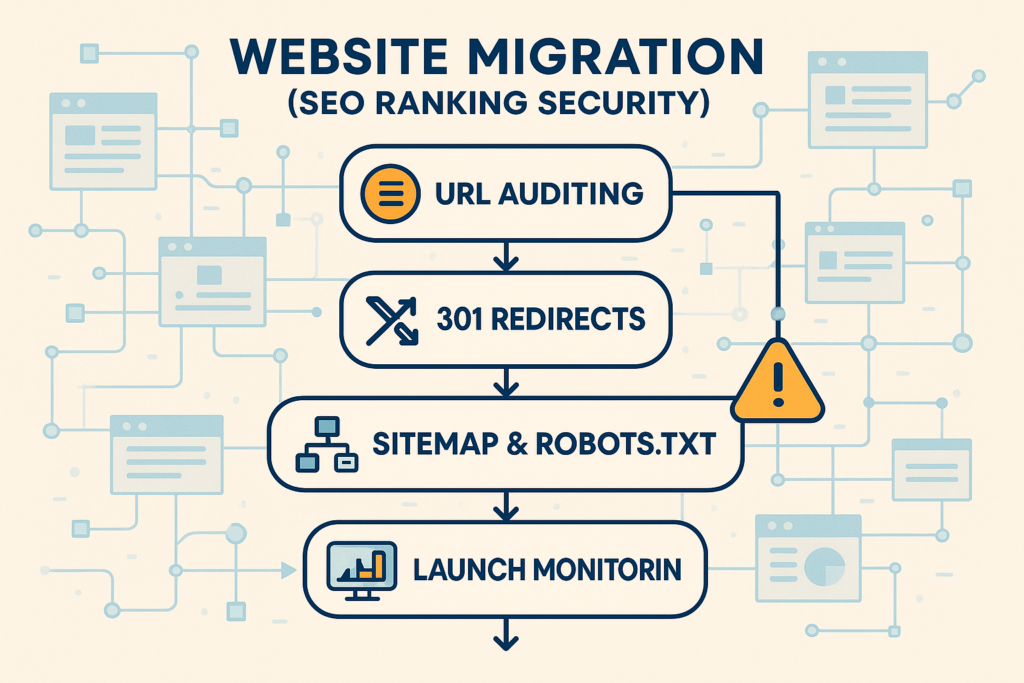 SEO迁移流程图与排名保障执行封面图