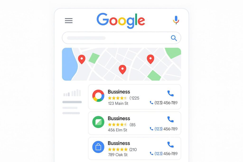 本地搜索包结果（Local Pack Results）在Google页面上的可视化示意图