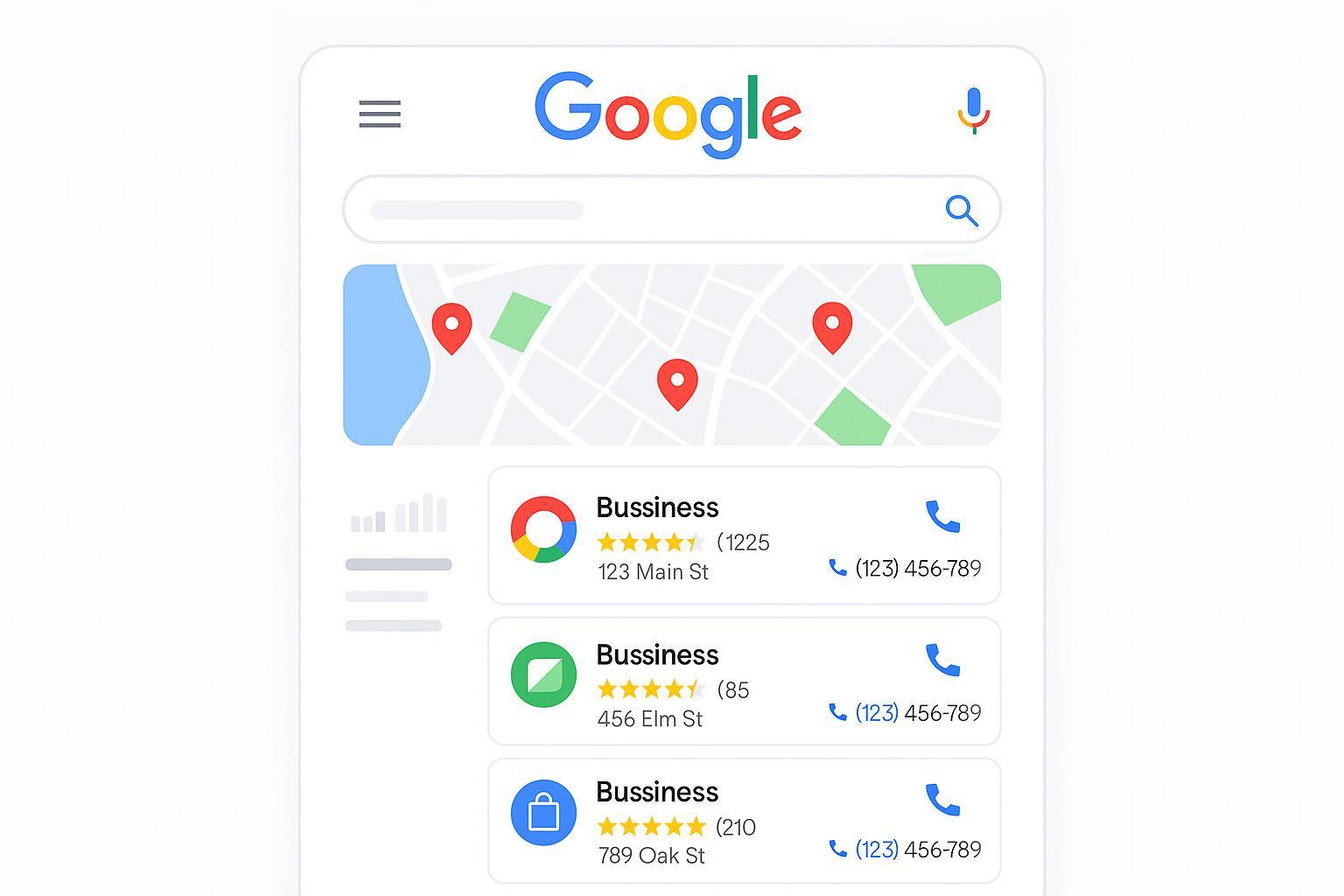 本地搜索包结果（Local Pack Results）在Google页面上的可视化示意图