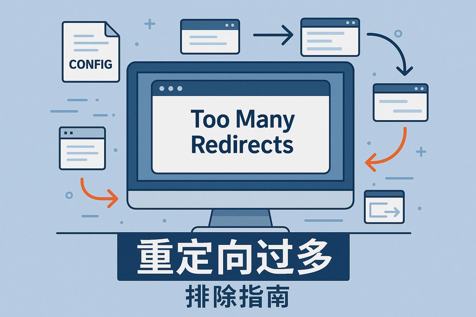 电脑屏幕显示“Too Many Redirects”错误排查与修复指南,技术流程氛围突出的封面图