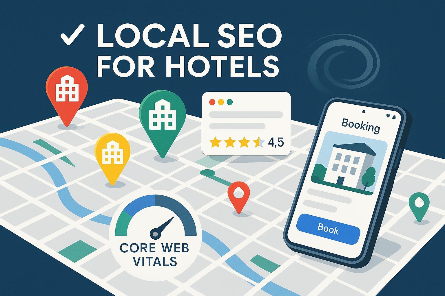 Local SEO strategies boosting hotel bookings in 2025: map pins, reviews, booking UX, and Core Web Vitals.