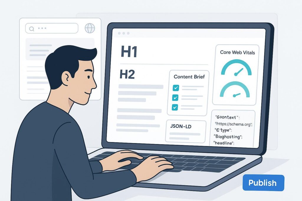 使用AI创作符合SEO的博客：从简报到发布的端到端工作流可视化