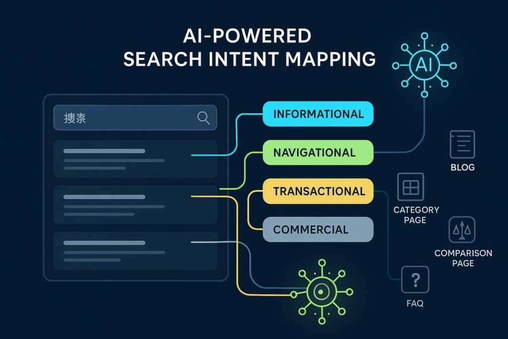 封面图：AI驱动的搜索意图映射——SERP到意图标签到URL类型的可视化