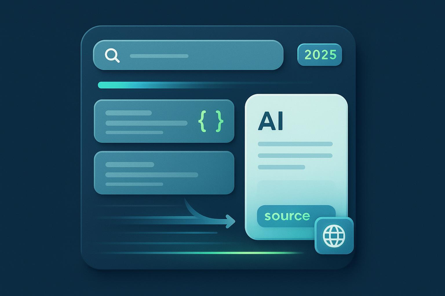 AI驱动的搜索结果与答案卡片融合的封面插图(2025)
