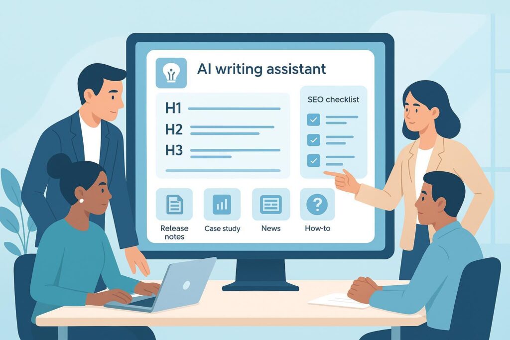 企业团队使用AI写作助手规划博客大纲与SEO清单的封面插图