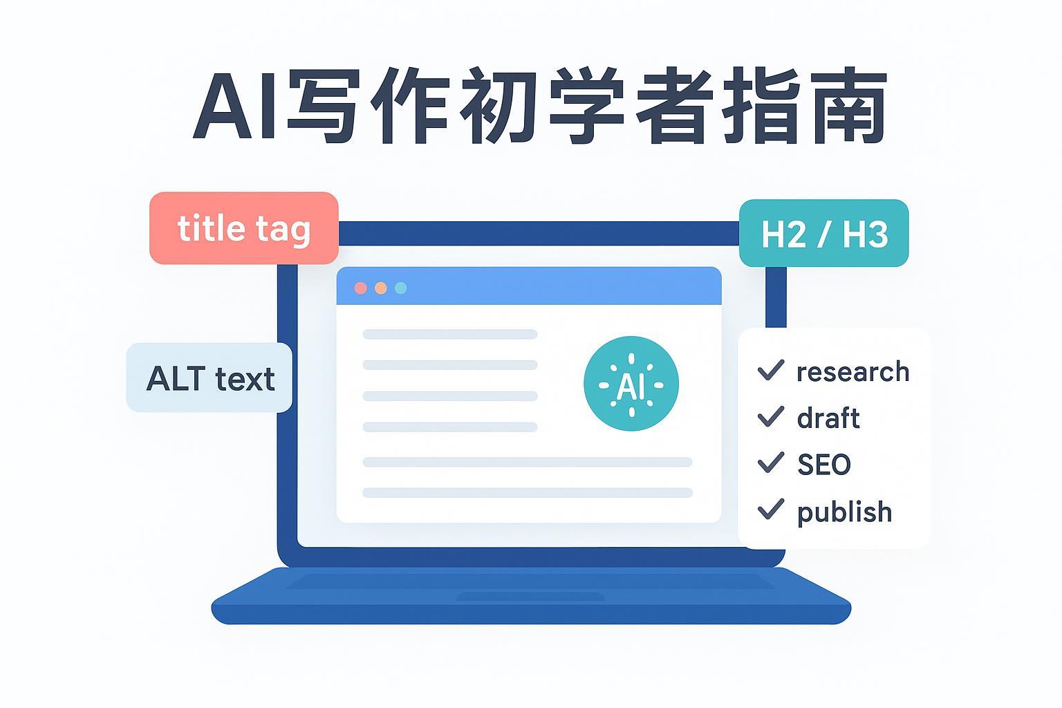 封面插图：AI辅助写博客的入门指南，包含编辑器、SEO标签与清单