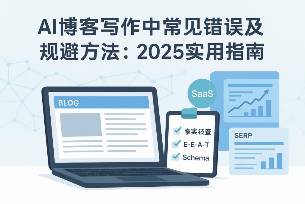 封面图：AI博客写作常见错误与规避方法（2025指南），含笔记清单与博客编辑器界面