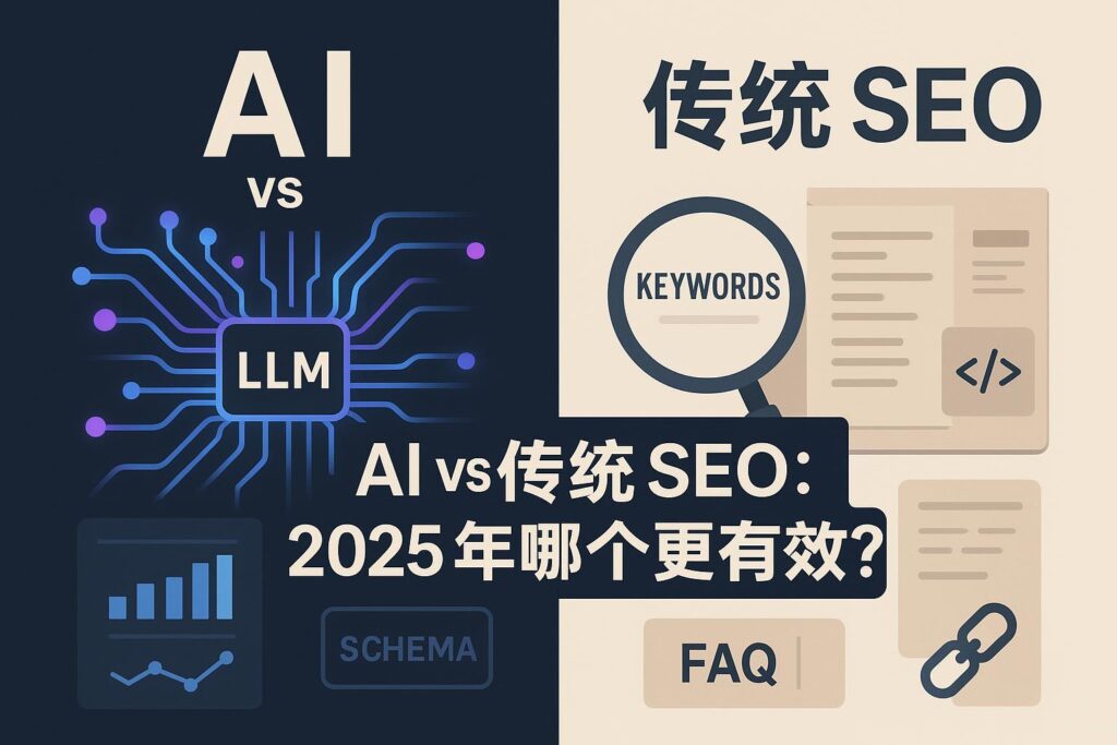 封面图：AI 与传统 SEO 在 2025 的对比（中文标题覆盖）