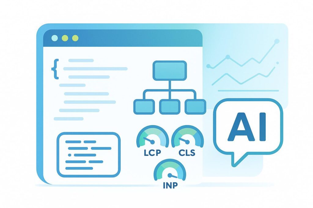 AI SEO 路线图封面：新网站建设、结构化数据与Core Web Vitals 可视化