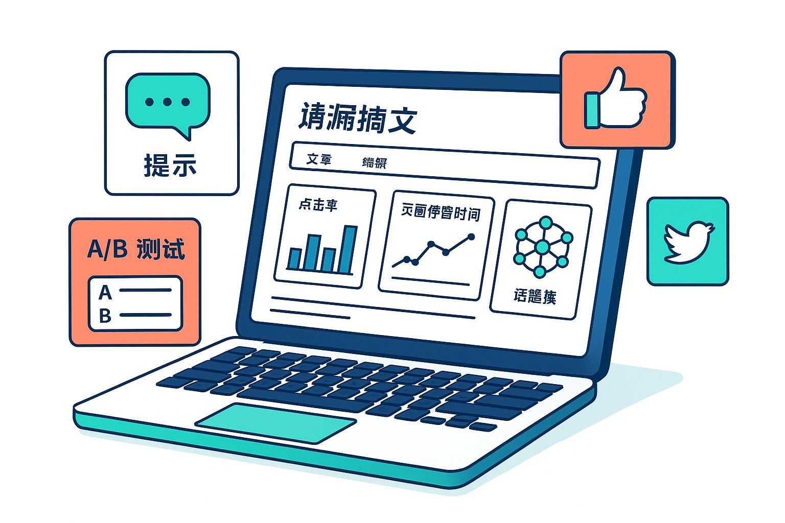 封面图:用 AI 打造爆款博客内容的工作流示意图(选题、提示、A/B 测试、分发、数据迭代)