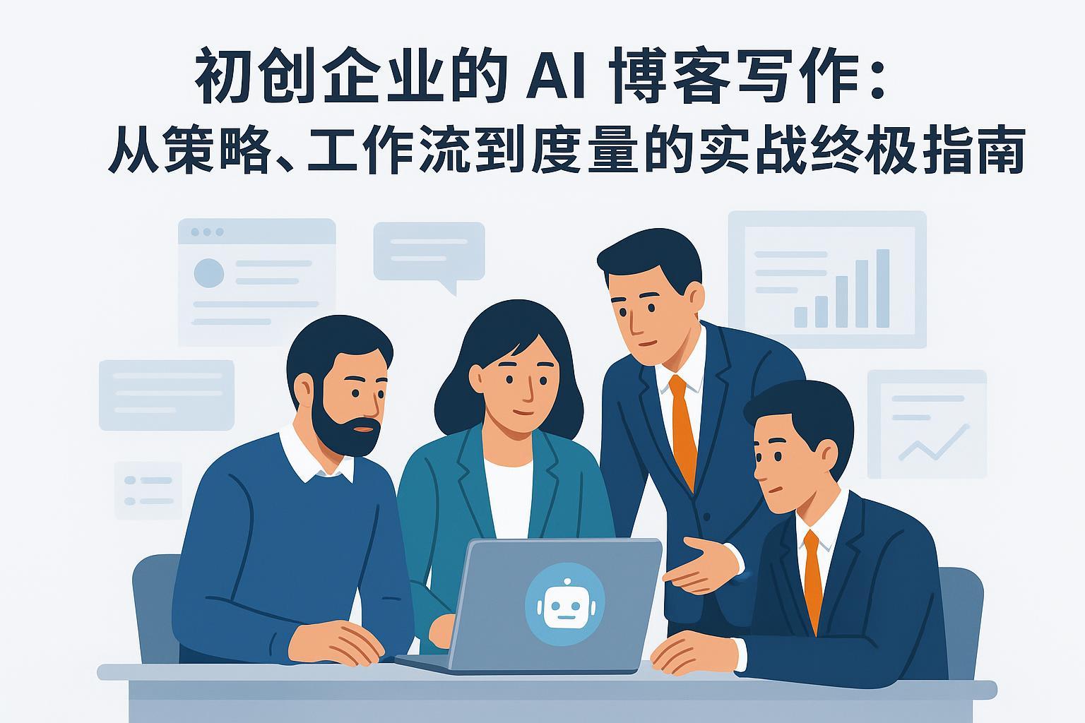初创企业 AI 博客写作终极指南封面：团队协作、AI 助手、SERP 与 KPI 看板