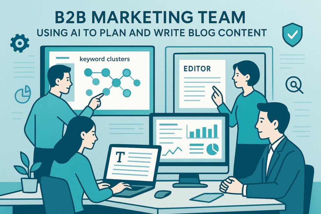 B2B团队使用AI进行博客写作与SEO合规的可视化插画封面