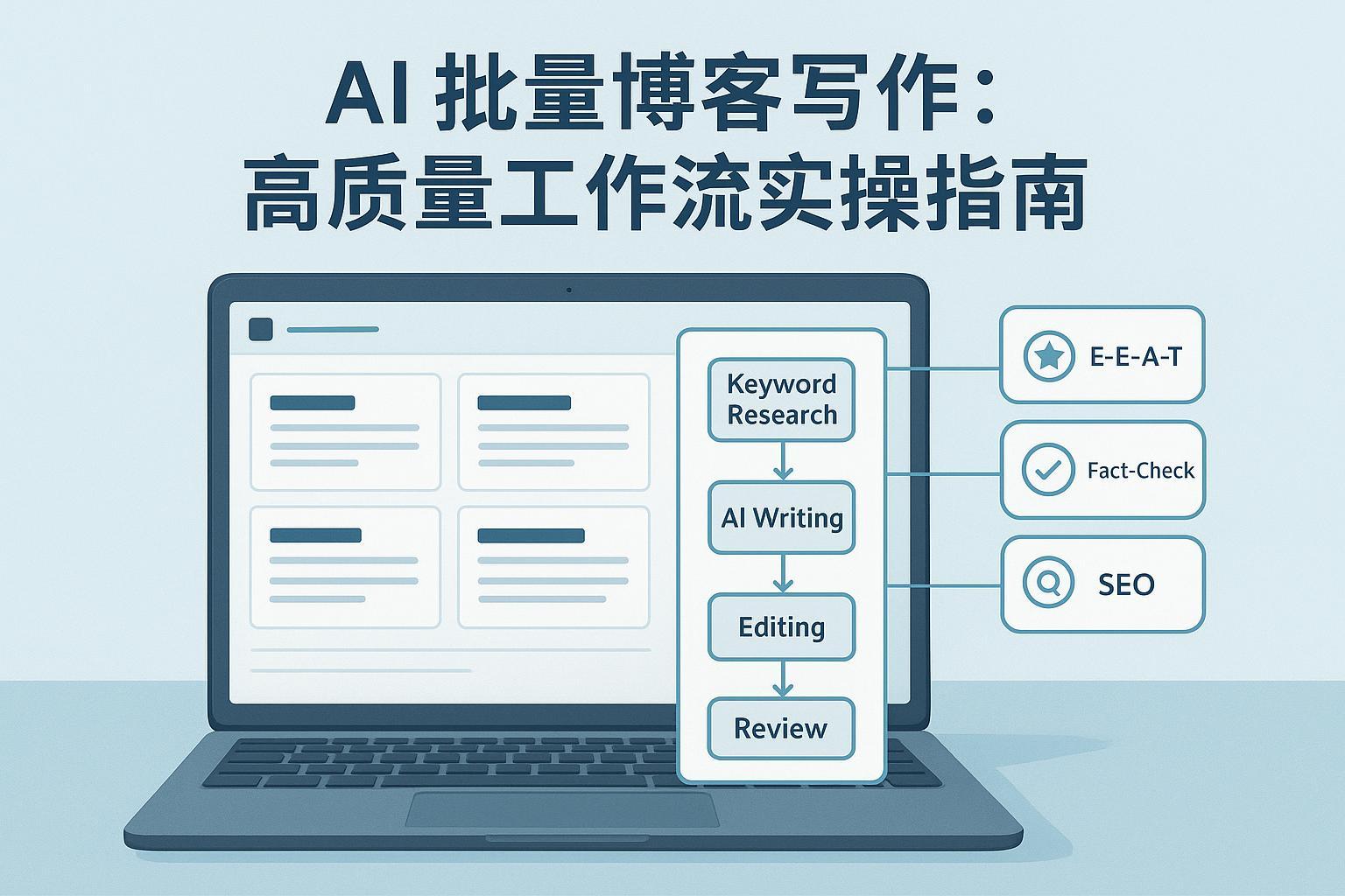 AI 批量博客写作工作流封面图：从选题到发布的可复用流程